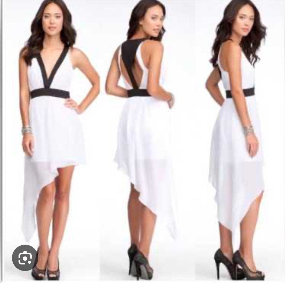 Elegant White and Black Asymmetrical Dress from Bebe - Picture 2 of 3